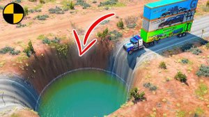 Машины пытаюстя пролететь ДЫРУ в земле!(с водой) 😱 BeamNG.Drive