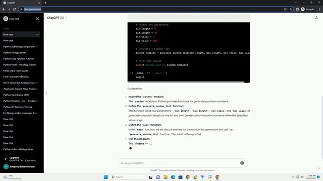Program to generate a random length list of random numbers in Python смотреть онлайн