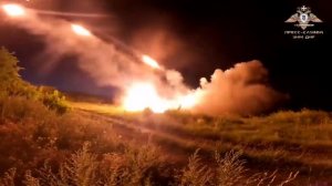 Ночная работа батареи БМ - 21 Град реактивного дивизиона Корса НМ ДНР по позициям ВСУ