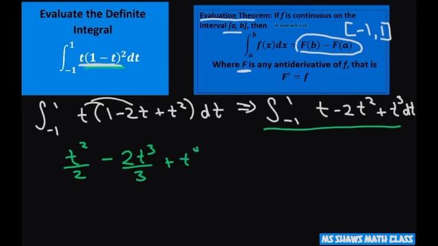 Evaluate the definite integral over [-1, 1] for t(1-t)^2 dt. Evaluation Theorem смотреть онлайн