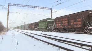 Тепловозы Ц36-7и-1514+1511 на ст. Лагеди / GE C36-7i-1514+1511 passing Lagedi station