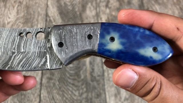 ASH H808 Damascus steel custom handmade pocket folding knife