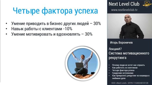 Школа (обучение) МЛМ. Лекция 7. Система Мотивационного рекрутинга Часть 1(АНОНС)