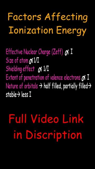 Factors affecting ionization energy |Zeff, size of atom, electronic configuration, nature of orbita смотреть онлайн