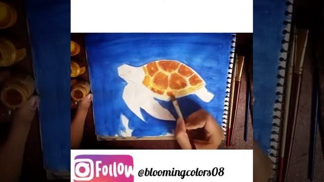Poster color painting for beginners / easy Turtle with poster color painting #bloomingcolors