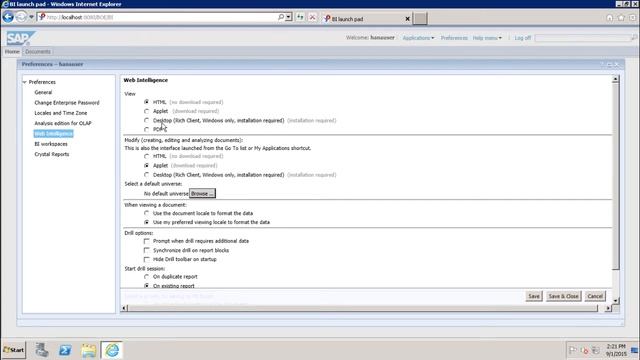 SAP Webi - BI Preferences смотреть онлайн