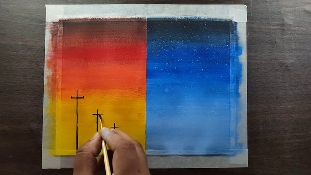 Beautiful Poster colour / day and night painting / easy poster colour painting ideas