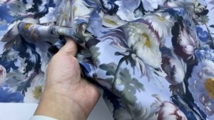 Хлопок  голубого цвета с принтом  акварельные цветы 14157