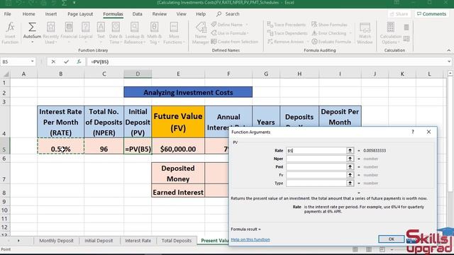 MS Excel Advanced Course | Calculating the Initial Deposit or Present Value of an investment |