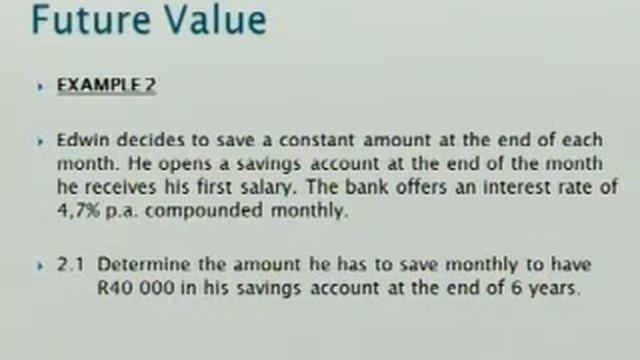 Matric revision: Maths: Financial Mathematics (4/6): Future value, Example 2 смотреть онлайн