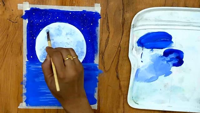 Easy Poster Color Full Moonlight Painting/Easy Poster Color Painting for Beginners/Full Moon Painti
