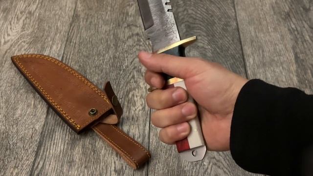 ASH TX1 Damascus Steel Custom Handmade Texas Flag Hunting Bowie knife 12 inches