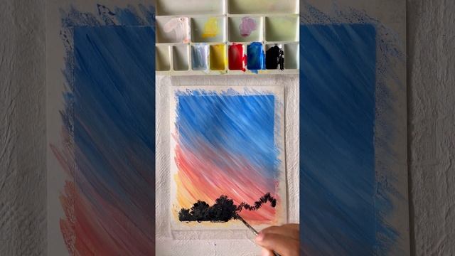 Easy poster colour  sunset painting