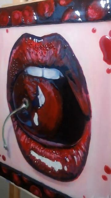 Картина "Вишневые губы"/  Painting "Cherry lips"