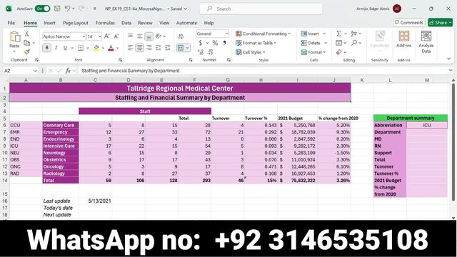 New Perspectives Excel 2019| Module 1-4 SAM Capstone Project 1a #TallridgeRegionalMedicalCenter