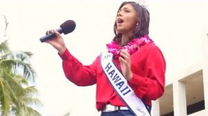 Mahea singing the National Anthem at Great Aloha Keiki Fun Run