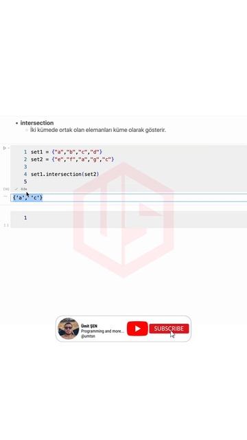 Python Küme Metotları intersection #coding #programming #python