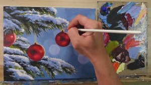 Рисуем акрилом композицию с елочными шариками