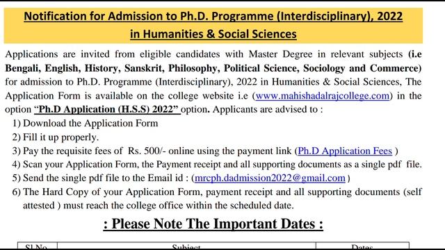 PhD admission Notification 2022-23/ government sponsored/MRC/ #latestphdadmission #phdadmission2022