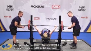 European Record Bench Press with 128 kg by Marte Kjenner NOR in 69 kg class