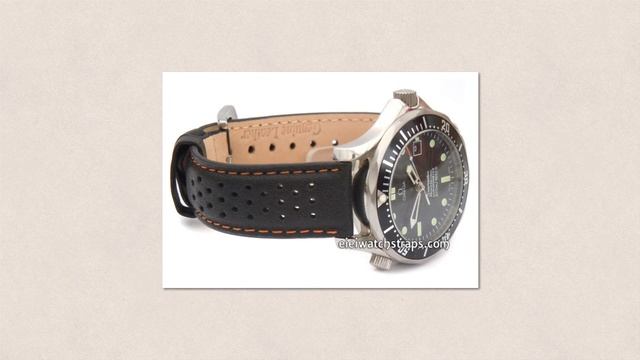 omega seamaster professional Perforated Stitched Leather Watch strap