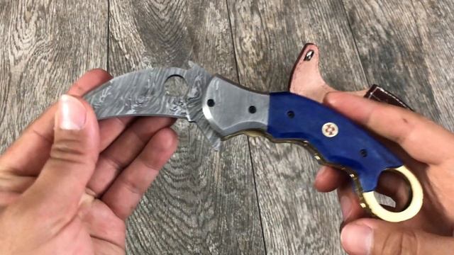 ASH H814 Damascus steel custom handmade pocket folding Karambit knife