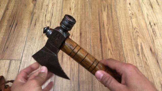 ASH A13 Damascus Steel Custom Handmade Full Pipe Tomahawk Axe with smoke head 17 inches