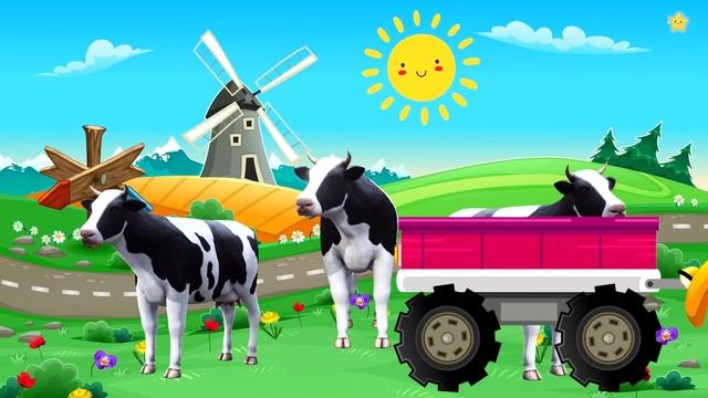 Синий трактор везёт корову лошадь осла овцу и собаку Считаем от 1 до 5. Как говорят животные смотреть онлайн