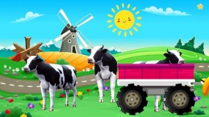 Синий трактор везёт корову лошадь осла овцу и собаку Считаем от 1 до 5. Как говорят животные