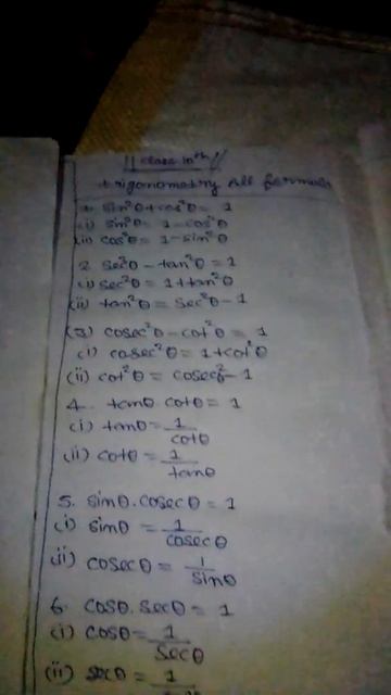 class10th math trigonometry important formula 2021