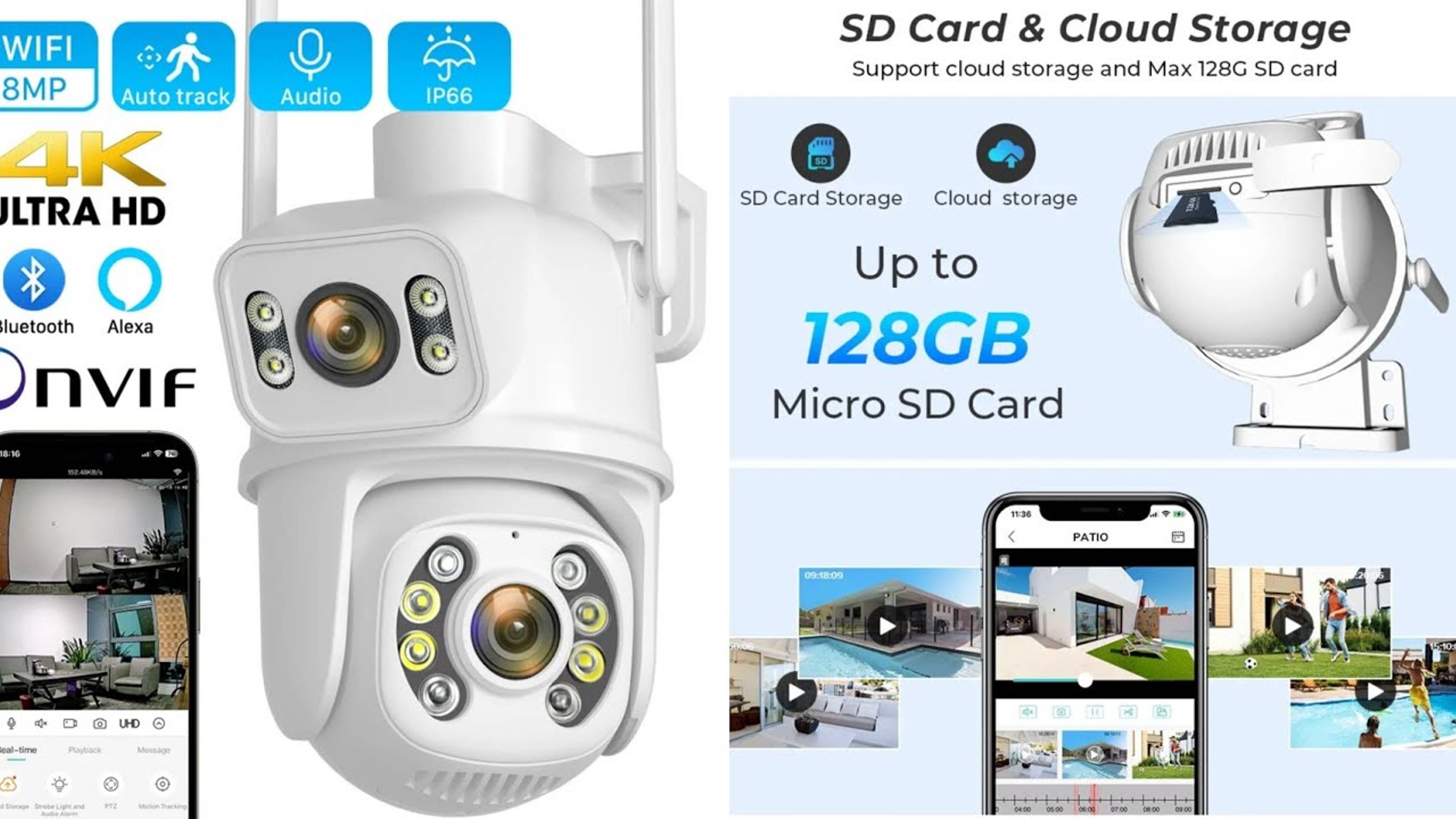 8MP PTZ Wifi камера видеонаблюдения с двумя объективами Anbiux A8Q смотреть онлайн