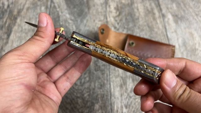 ASH LS19 Damascus steel custom handmade pocket folding knife