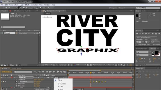 After Effects Tutorial: Kinetic Typography (Swinging, Drop Down, Y Rotation) -HD-