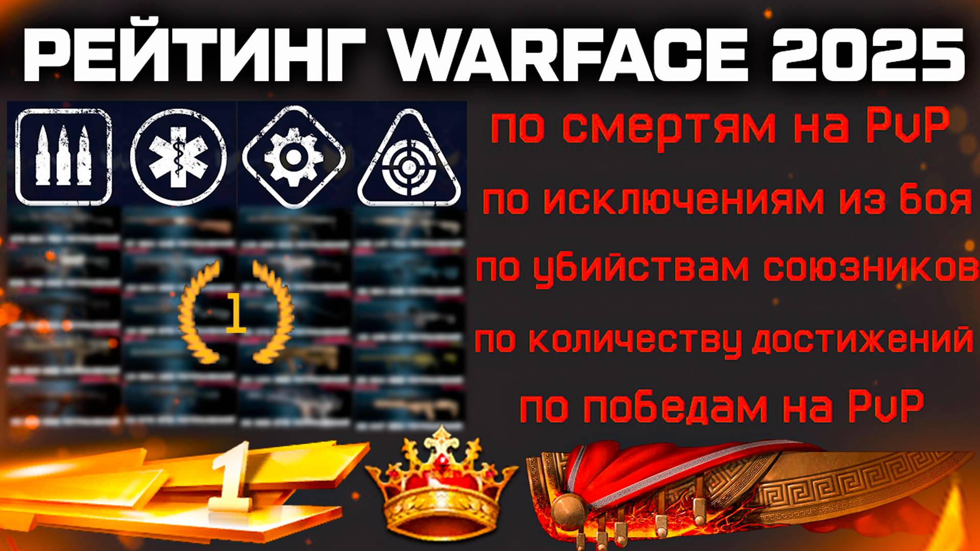 ТОП 5 ОРУЖИЯ ВСЕ КЛАССЫ, НОВЫЙ РЕЙТИНГ ИГРОКИ 2012-2025 WARFACE - Достижения, Смерти, PVP и PVE