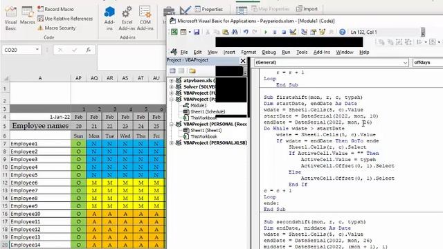 Create schedules in Excel with shift according to pay periods