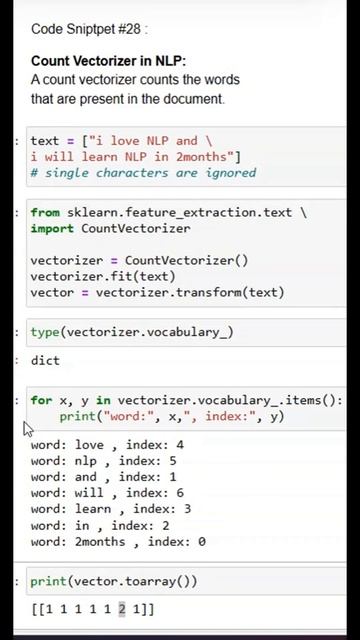 CountVectorizer in NLP #shorts #nlp #vector #python