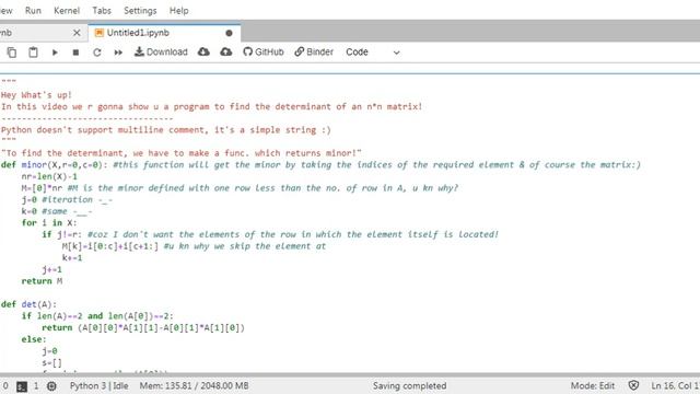 A program to find determinant of a n×n matrix! #PythonXone смотреть онлайн