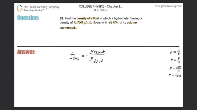 11.38 | Find the density of a fluid in which a hydrometer having a density of 0.750 g/mL floats wit смотреть онлайн
