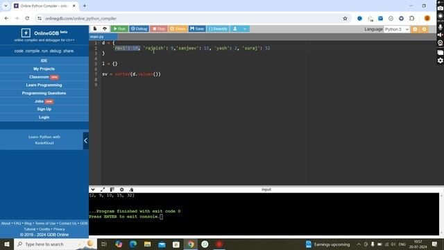 how to sort dictionary in python | python interview questions telugu | python programs in telugu