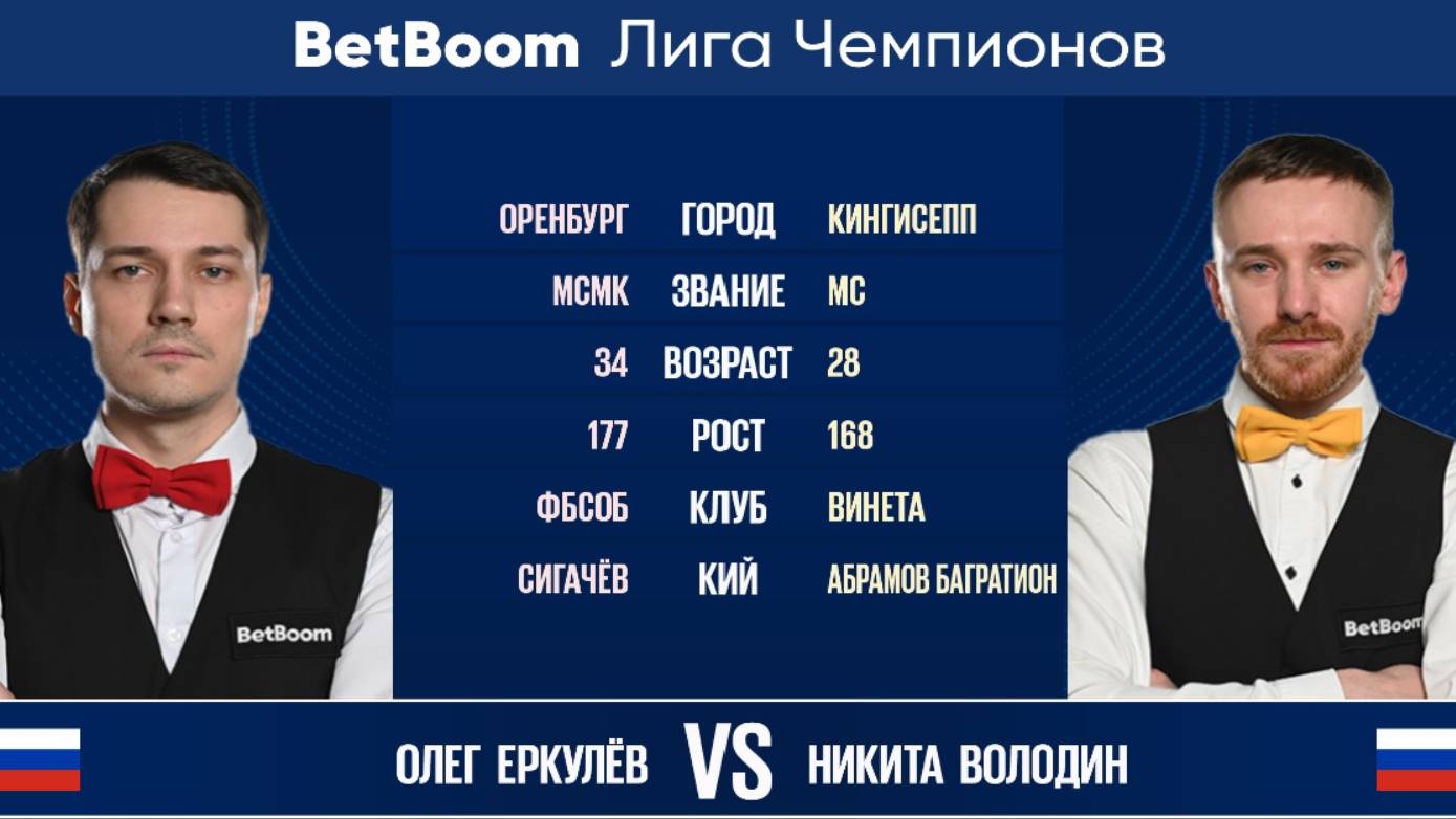 "BetBoom Лига Чемпионов 2022"  О. Еркулев (RUS) - Н. Володин (RUS). Свободная пирамида.