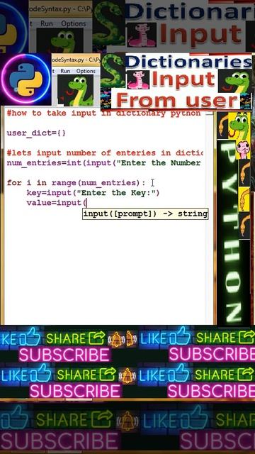 ❓🐍⌨️#how to take input in dictionary python#input Dictionary📝#user input#python #shorts#code#progra