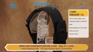 Casio MW600F-1A Men's Casual Classic Sport Black Dial Black Resin Strap Watch Review Video