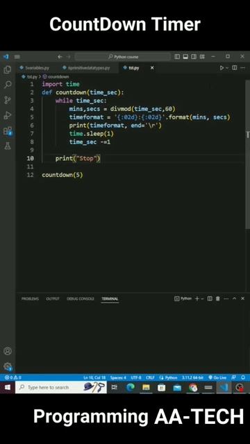 Count Down timer using python/#pythonforbeginners /#pythonbasics /#python /#pythoncourse