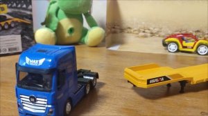 Металлический грузовик трейлер с экскаватором HUINA 1:50