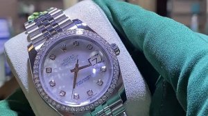 ROLEX OYSTER PERPETUAL DATEJUST WITH ROLEX FACTORY MOTHER-OF-PEARL DIAMOND DIAL AND BEZEL ref 11624