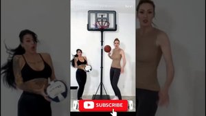 Tall amazon girl height comparison with short girl while playing basketball 🏀