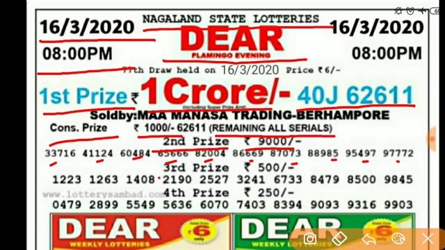 Nagaland State Lottery Dear Flamingo Evening 8:00 p.m. 16/3/2020 Result Live Today. смотреть онлайн
