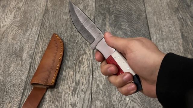 ASH TX3 Damascus Steel Custom Handmade Texas Flag Hunting Bushcraft knife 8 inches
