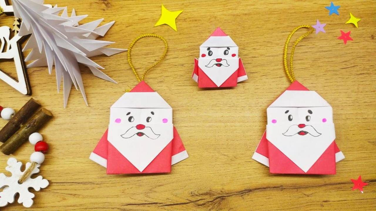 Елочные игрушки из бумаги. Дед мороз из бумаги на Новый год. смотреть онлайн