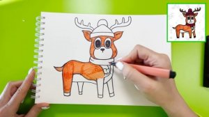 Как нарисовать оленя в прикольной шапочке 🦌 Урок по рисованию олененка для детей от 5 лет 🦌
